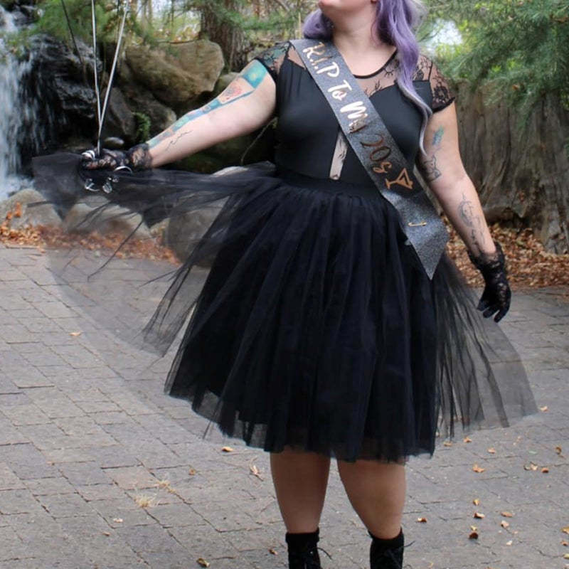 WDPL Women's A Line Short Knee Length Tutu Tulle Prom Party Skirt Small Black - Image 4